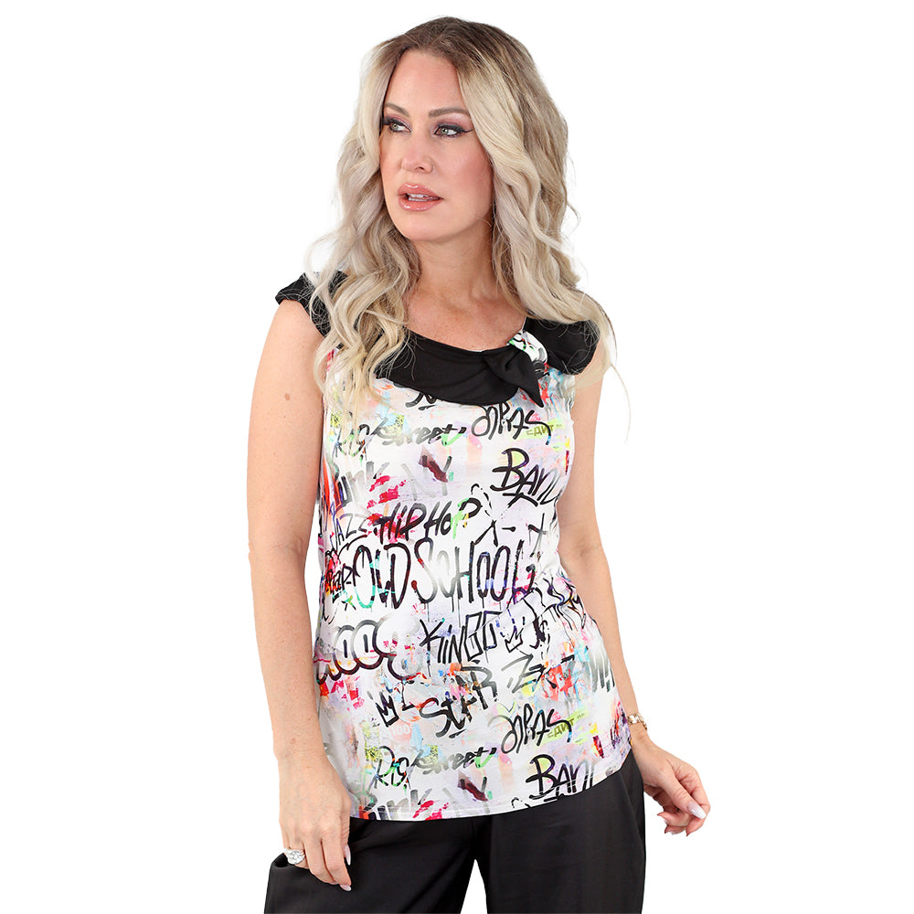 Street Muse: Knot-Front Graffiti Print Sleeveless Top 🎤✨