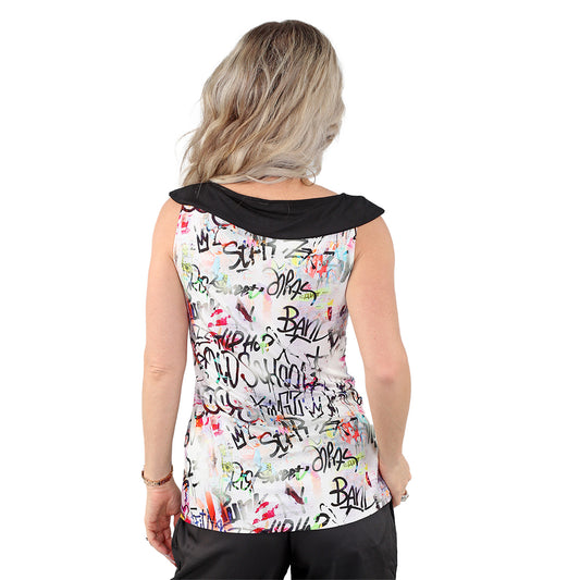 Street Muse: Knot-Front Graffiti Print Sleeveless Top 🎤✨