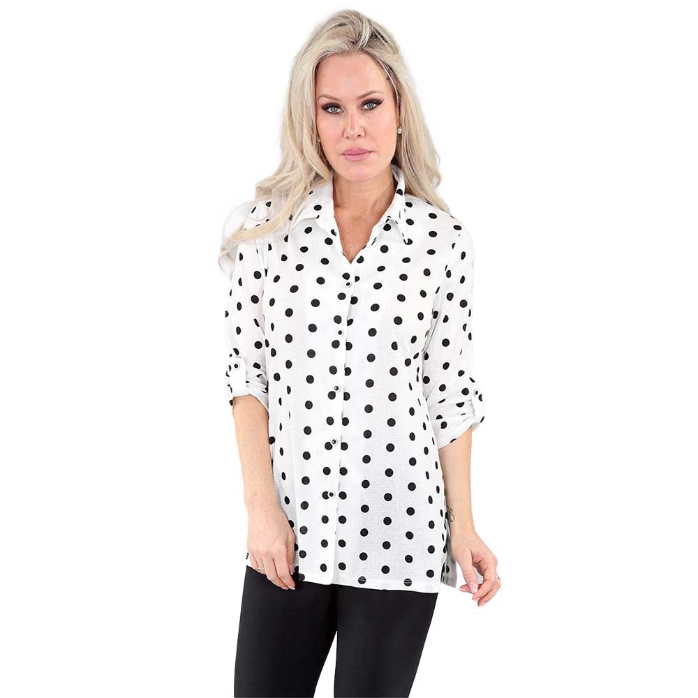 Ivory Polka Dot 3/4 Sleeve Shirt – Effortless Sophistication in Every Detail
