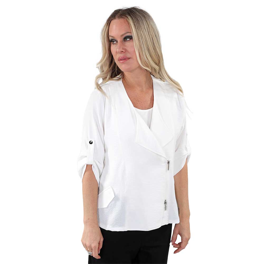 Ivory 3/4 Sleeve Top with Zipper – Chic, Modern and Effortless