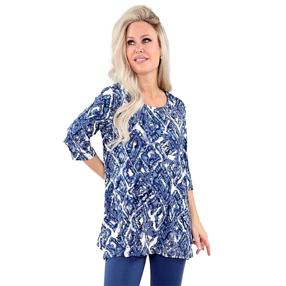 Denim-Ivory Print 3/4 Sleeve Bamboo Jersey Top – Soft, Stylish & Sustainable