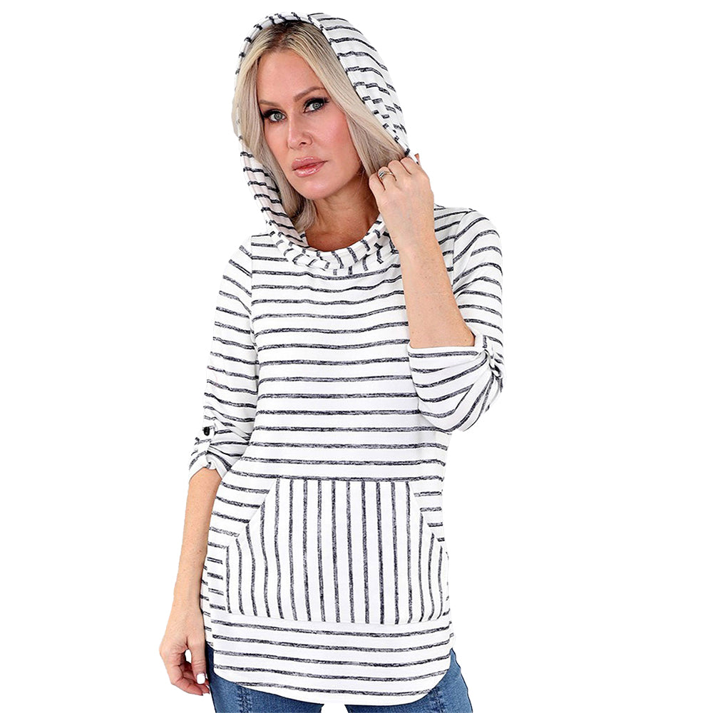 Striped Hooded Pullover β Ivory & Black Linen Look π€π€
