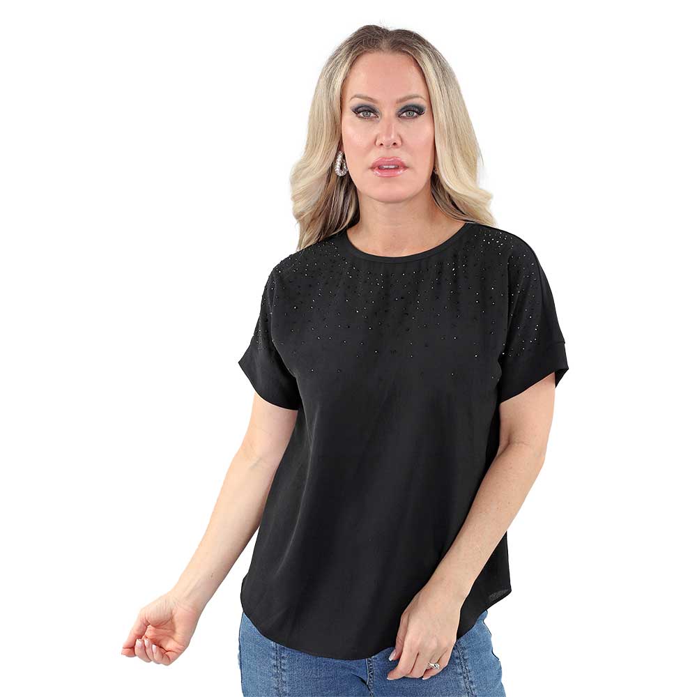 Short-Sleeve Top with Rhinestone Detail