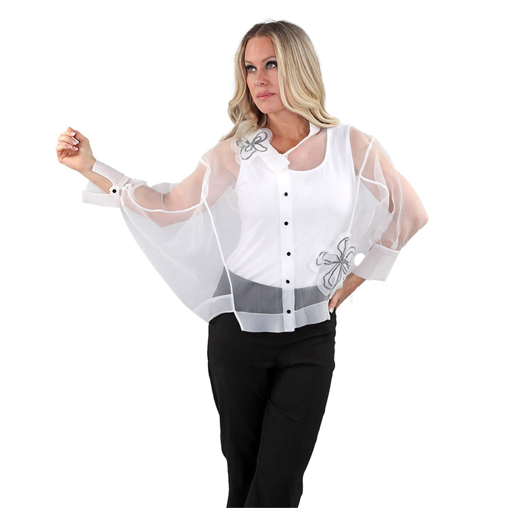 Sheer Elegance: Tulle Flower-Accent Shirt