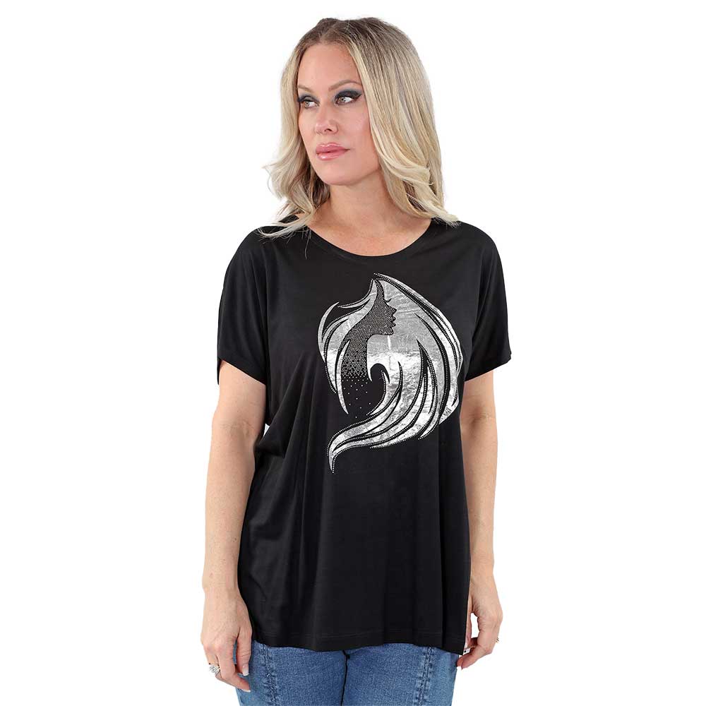 Short Sleeve Tee with Rhinestone Face Design
