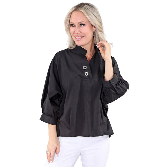 Modern Muse: Grommet-Neck ΒΎ Sleeve Top