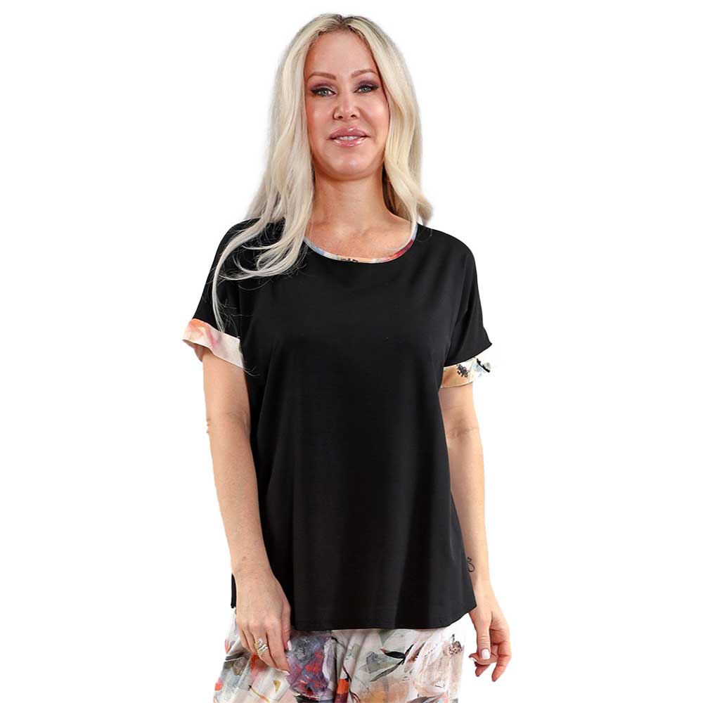 Black and Multi-Color Trim Short Sleeve Top – A Subtle Pop of Color for Everyday Chic