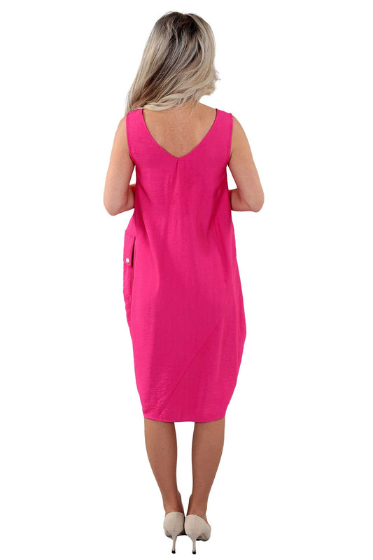 Fuchsia Sleeveless Pocket Dress – Effortless Elegance with a Playful Twist
