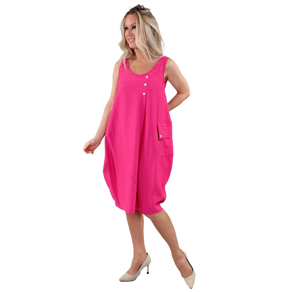 Fuchsia Sleeveless Pocket Dress – Effortless Elegance with a Playful Twist
