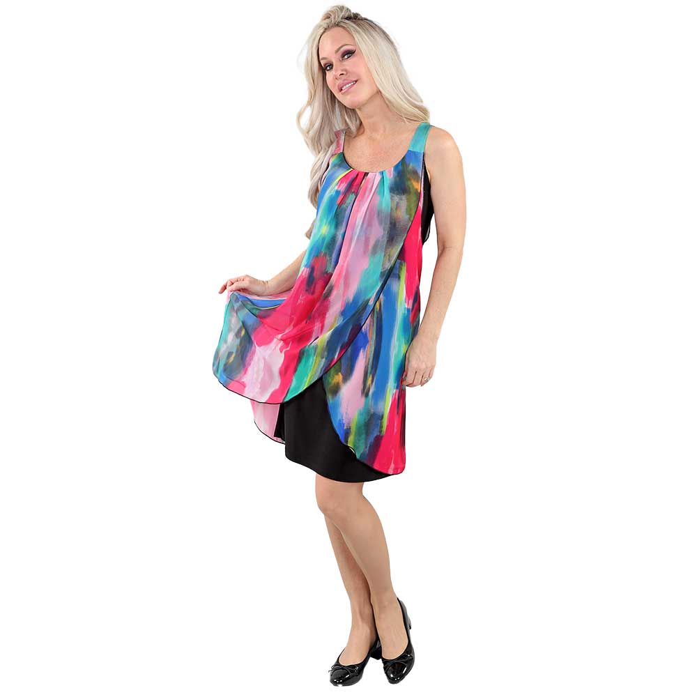 Vibrant Sleeveless Layered Dress – A Flowing Statement of Color and Elegance