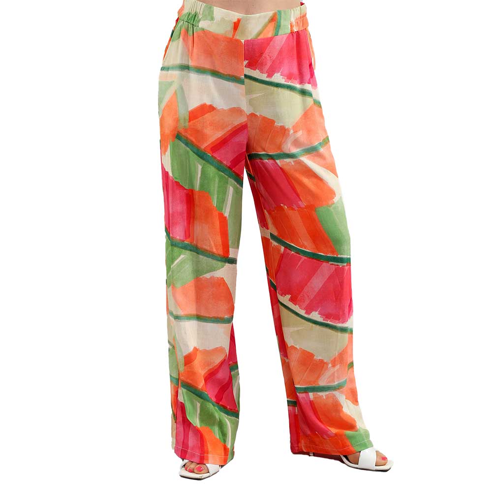 Fuchsia Green & Orange Toile Wide-Leg Capri Pants – Bold, Breezy & Beautiful