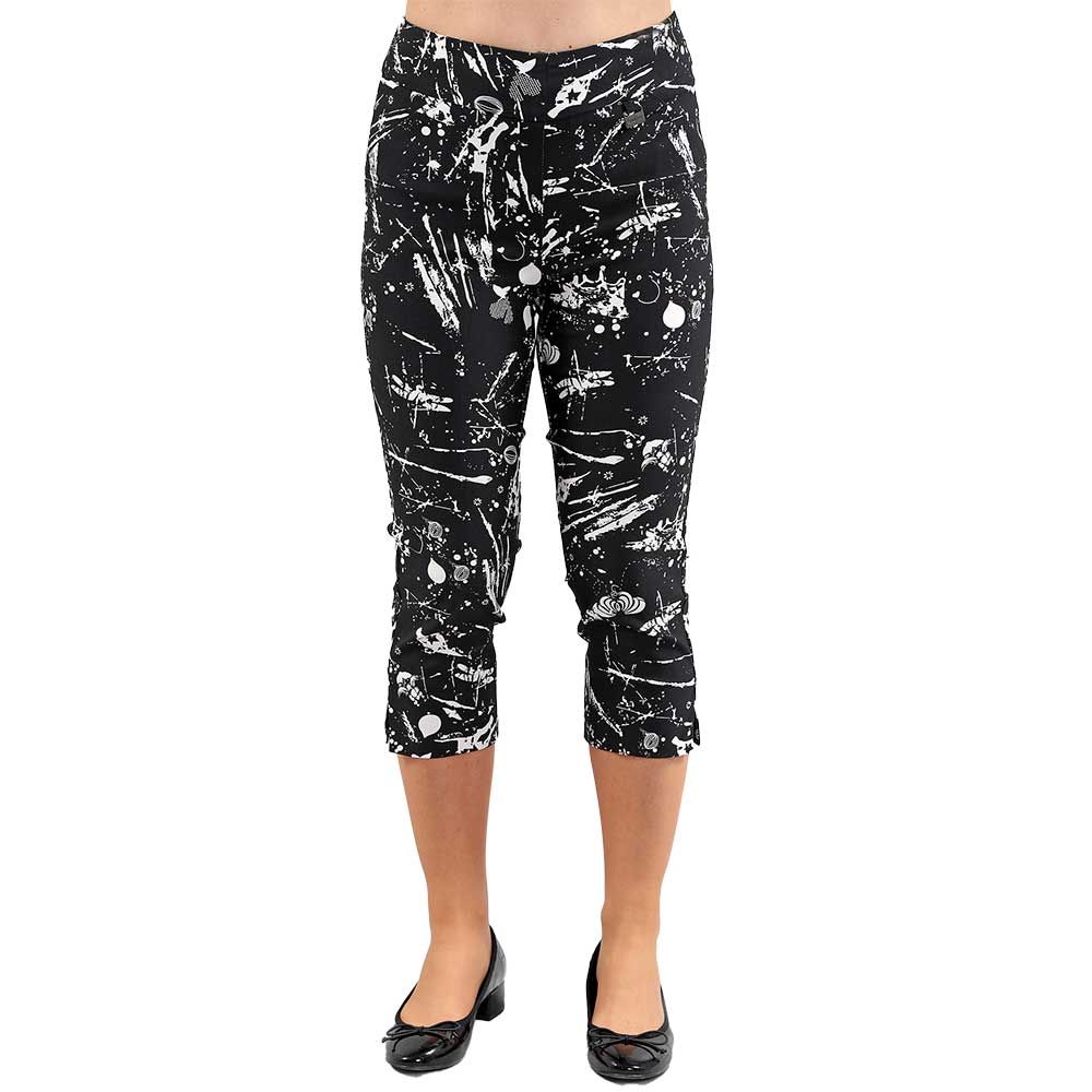Modern Edge: Black & White Splatter Print Capri Pants