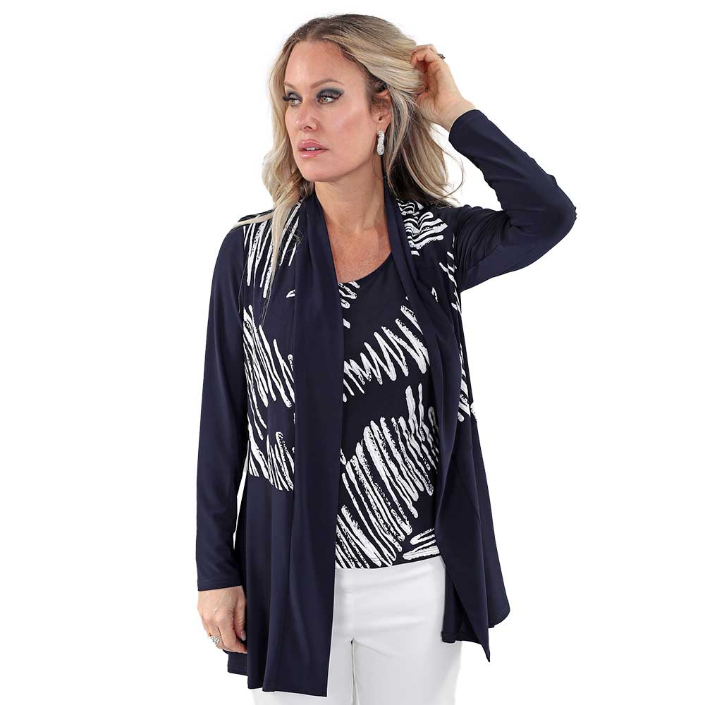 Elegant Long-Sleeve Cardigan – Navy Blue