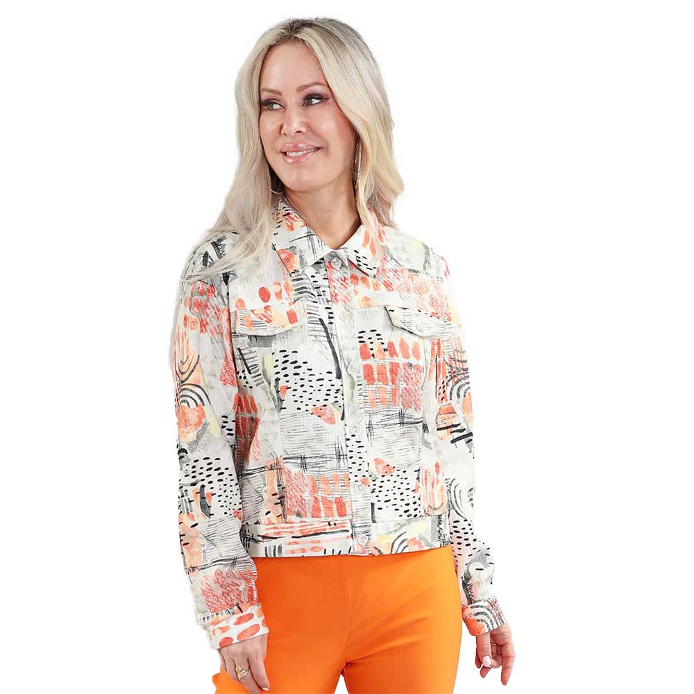Long-Sleeve Short Jacket – Orange Multi Print