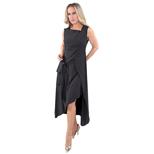 Urban Sculpt: Asymmetric-Zip Sleeveless Maxi Dress